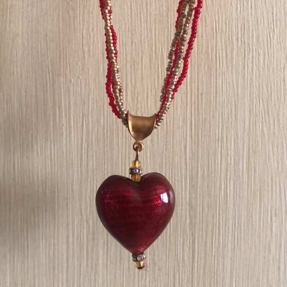 Murano Glass Red Heart Necklace